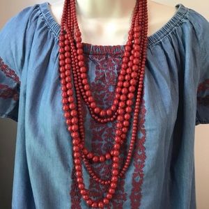 Red Multilayer Beaded Necklace
